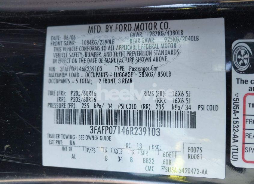 Photo 9 of 2006 Ford Fusion SE (VIN 3FAFP07146R239103)