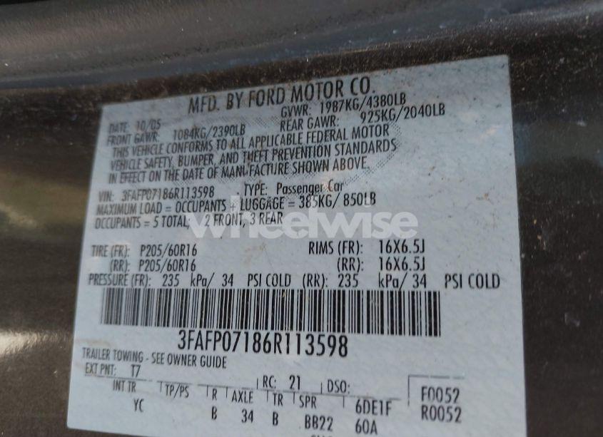 Photo 9 of 2006 Ford Fusion SE (VIN 3FAFP07186R113598)