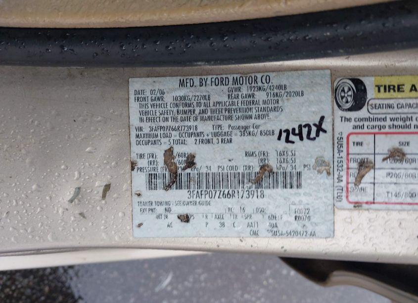 Photo 9 of 2006 Ford Fusion SE (VIN 3FAFP07Z66R173918)