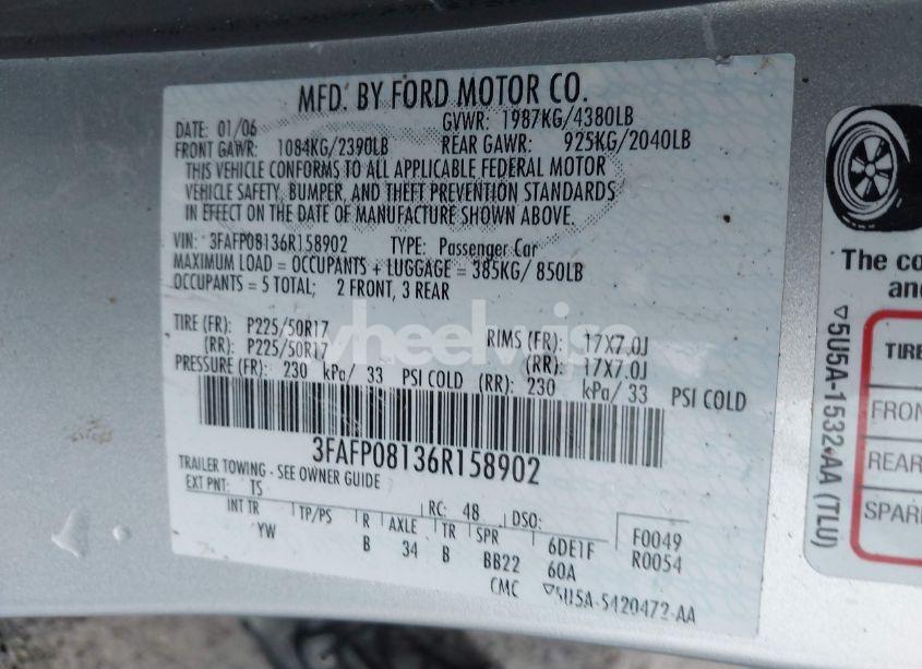 Photo 9 of 2006 Ford Fusion SEL (VIN 3FAFP08136R158902)