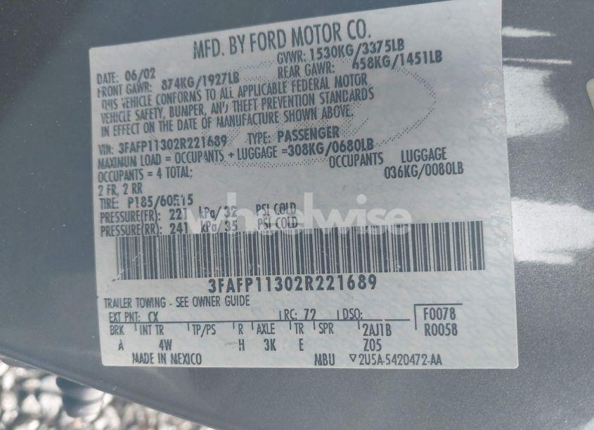 Photo 9 of 2002 Ford Escort ZX2 (VIN 3FAFP11302R221689)