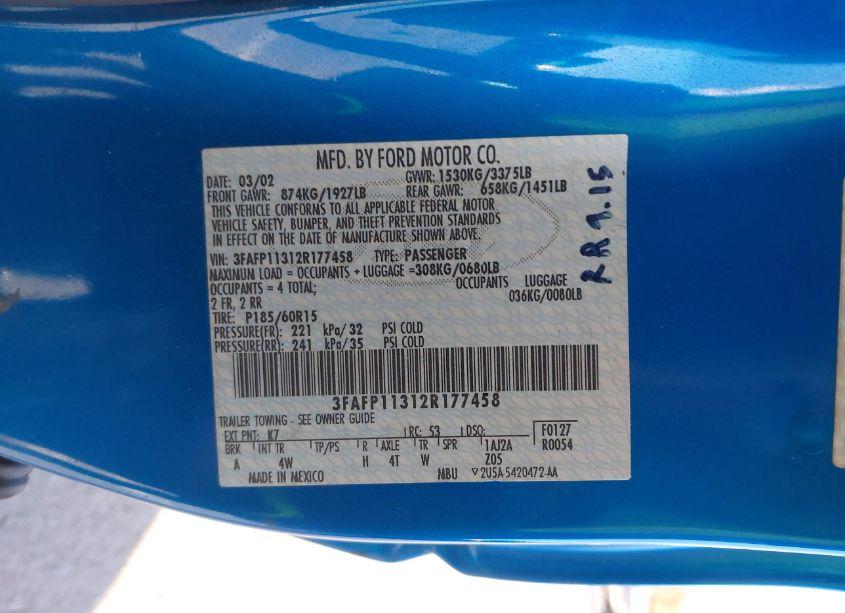 Photo 9 of 2002 Ford Escort ZX2 (VIN 3FAFP11312R177458)