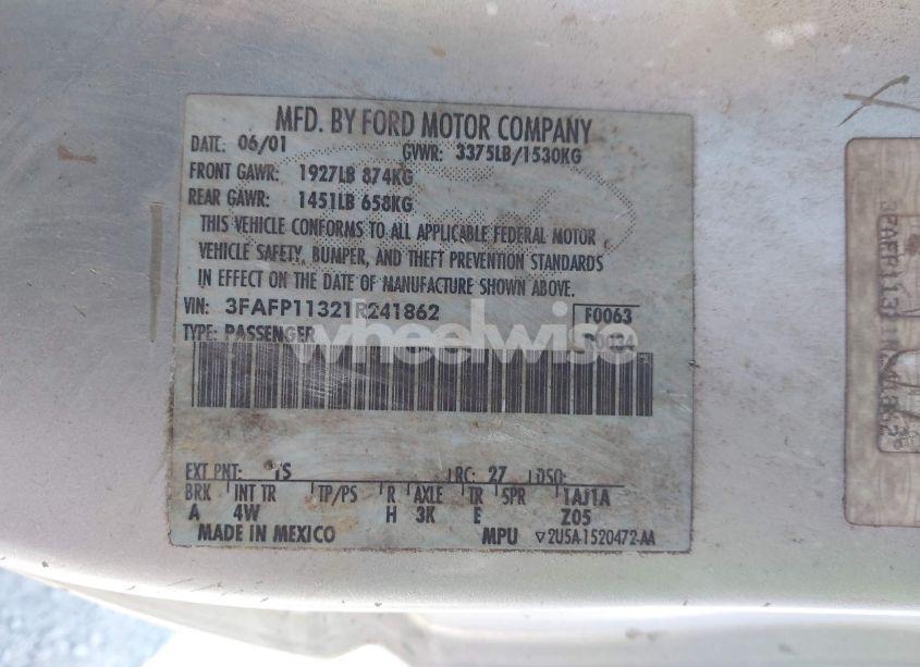 Photo 9 of 2001 Ford Escort ZX2 (VIN 3FAFP11321R241862)