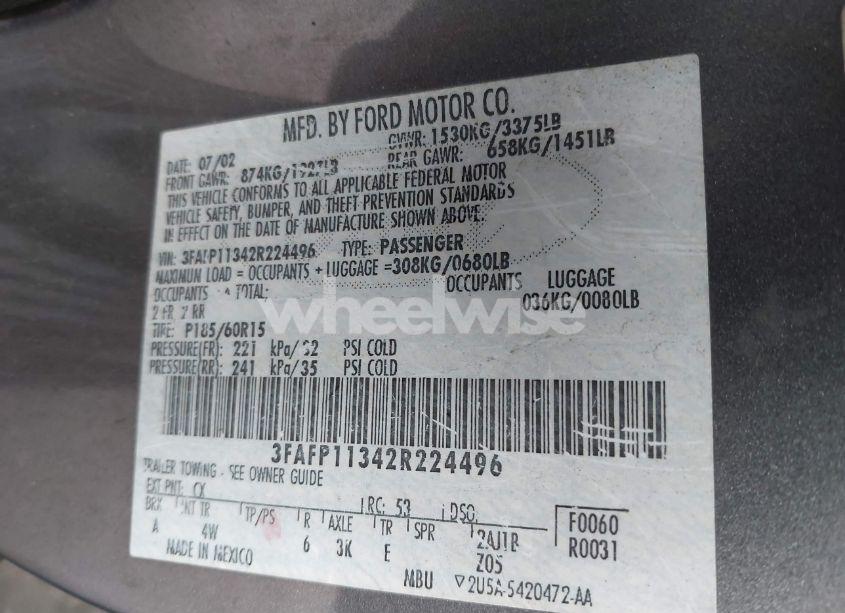 Photo 9 of 2002 Ford Escort ZX2 (VIN 3FAFP11342R224496)