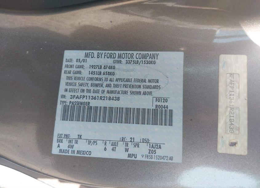 Photo 9 of 2001 Ford Escort ZX2 (VIN 3FAFP11361R218438)