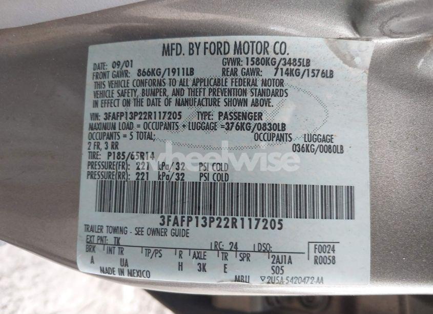 Photo 9 of 2002 Ford Escort FLEET (VIN 3FAFP13P22R117205)