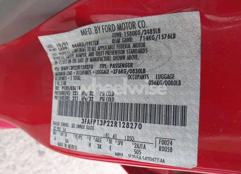 Photo 9 of 2002 Ford Escort FLEET (VIN 3FAFP13P22R128270)