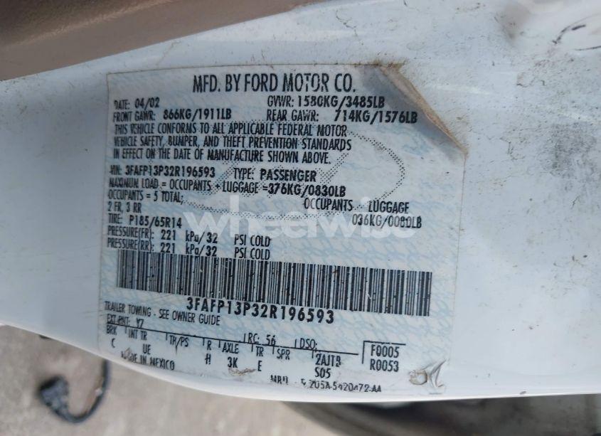 Photo 9 of 2002 Ford Escort FLEET (VIN 3FAFP13P32R196593)