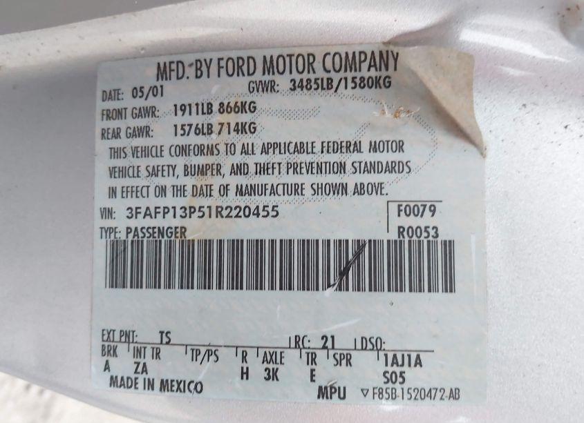 Photo 9 of 2001 Ford Escort N/A (VIN 3FAFP13P51R220455)