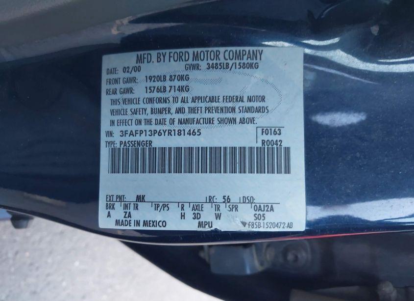 Photo 9 of 2000 Ford Escort N/A (VIN 3FAFP13P6YR181465)