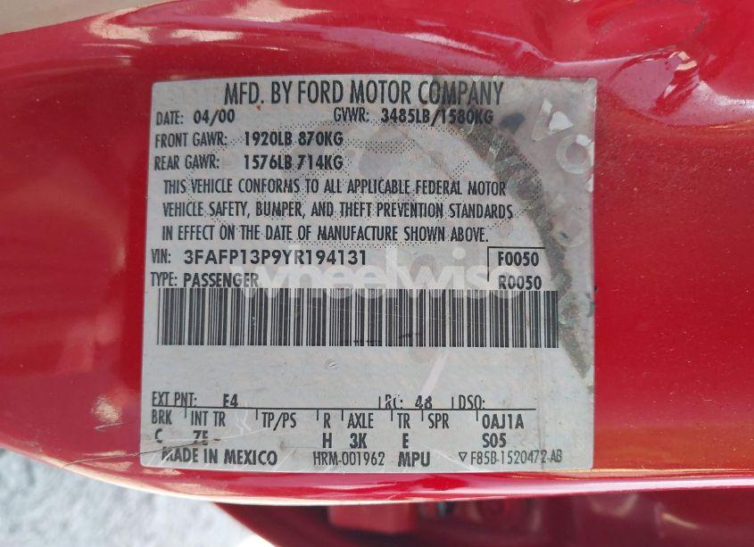 Photo 9 of 2000 Ford Escort N/A (VIN 3FAFP13P9YR194131)