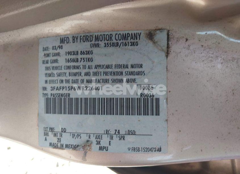 Photo 9 of 1998 Ford Escort SE (VIN 3FAFP15P6WR226401)