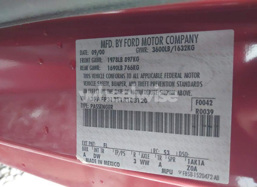 Photo 9 of 2001 Ford Focus ZX3 (VIN 3FAFP31311R108120)