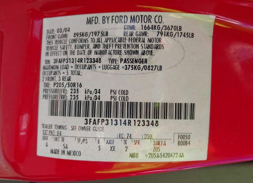 Photo 9 of 2004 Ford Focus ZX3 (VIN 3FAFP31314R123348)