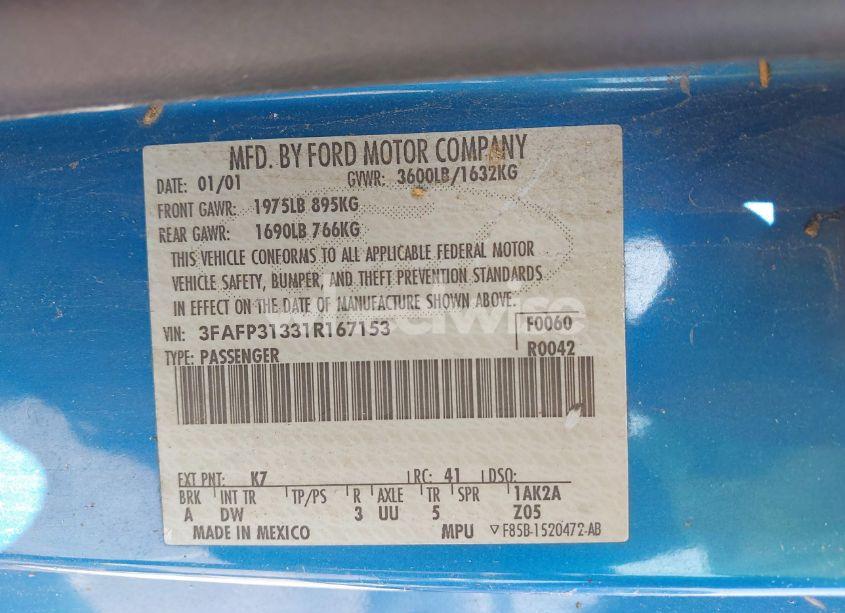 Photo 9 of 2001 Ford Focus ZX3 (VIN 3FAFP31331R167153)