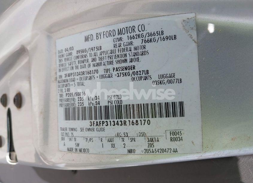 Photo 9 of 2003 Ford Focus ZX3 (VIN 3FAFP31343R168170)