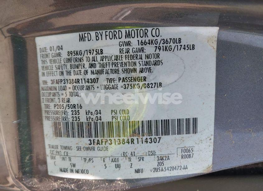 Photo 9 of 2004 Ford Focus ZX3 (VIN 3FAFP31384R114307)