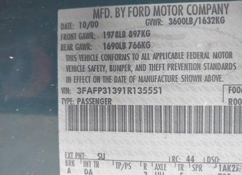 Photo 9 of 2001 Ford Focus ZX3 (VIN 3FAFP31391R135551)