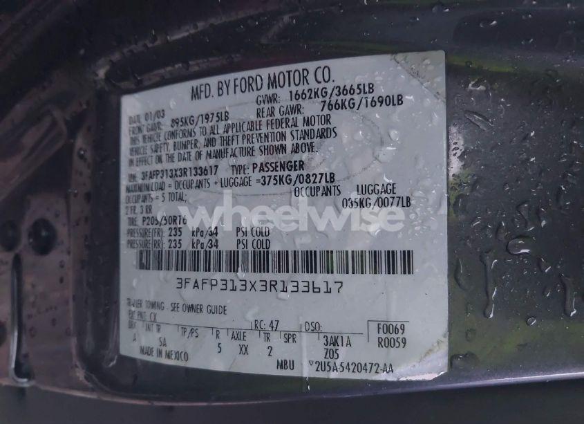 Photo 9 of 2003 Ford Focus ZX3 (VIN 3FAFP313X3R133617)