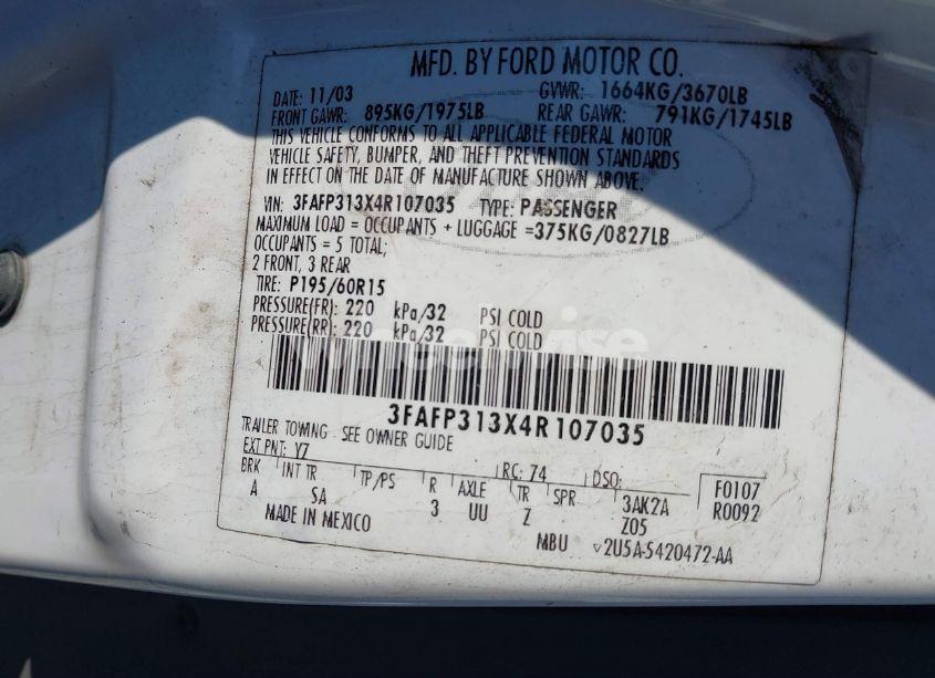 Photo 9 of 2004 Ford Focus ZX3 (VIN 3FAFP313X4R107035)