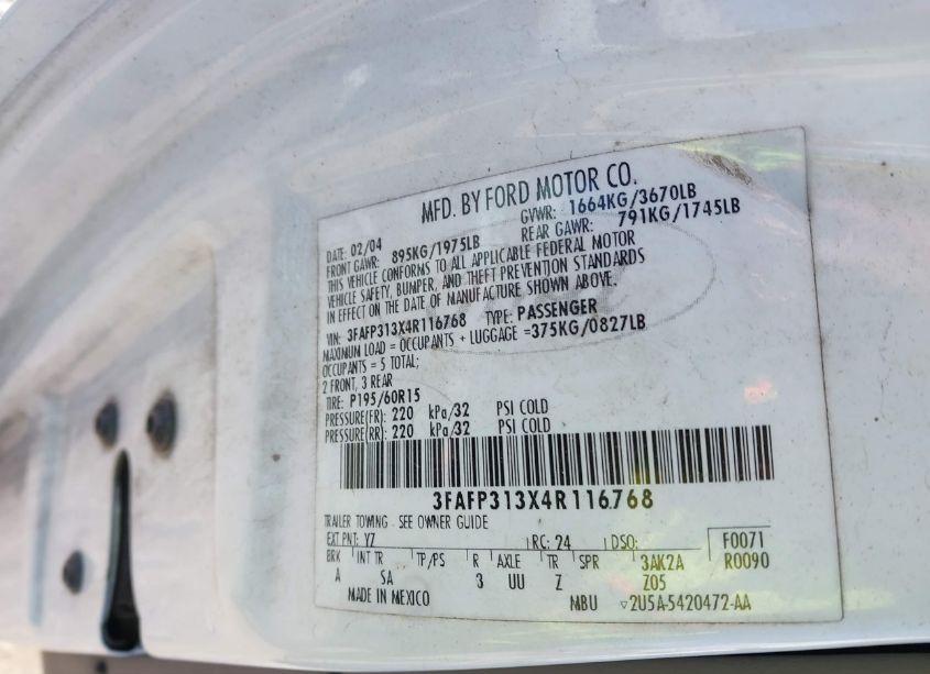 Photo 9 of 2004 Ford Focus ZX3 (VIN 3FAFP313X4R116768)