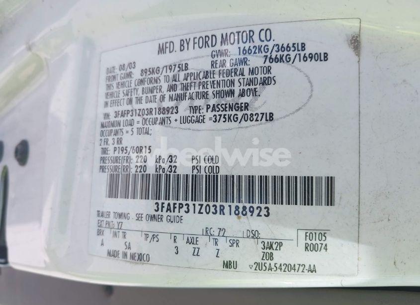 Photo 9 of 2003 Ford Focus ZX3 (VIN 3FAFP31Z03R188923)