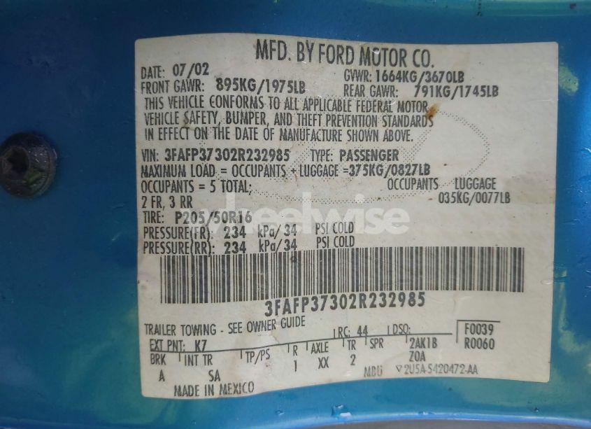 Photo 9 of 2002 Ford Focus ZX5 (VIN 3FAFP37302R232985)