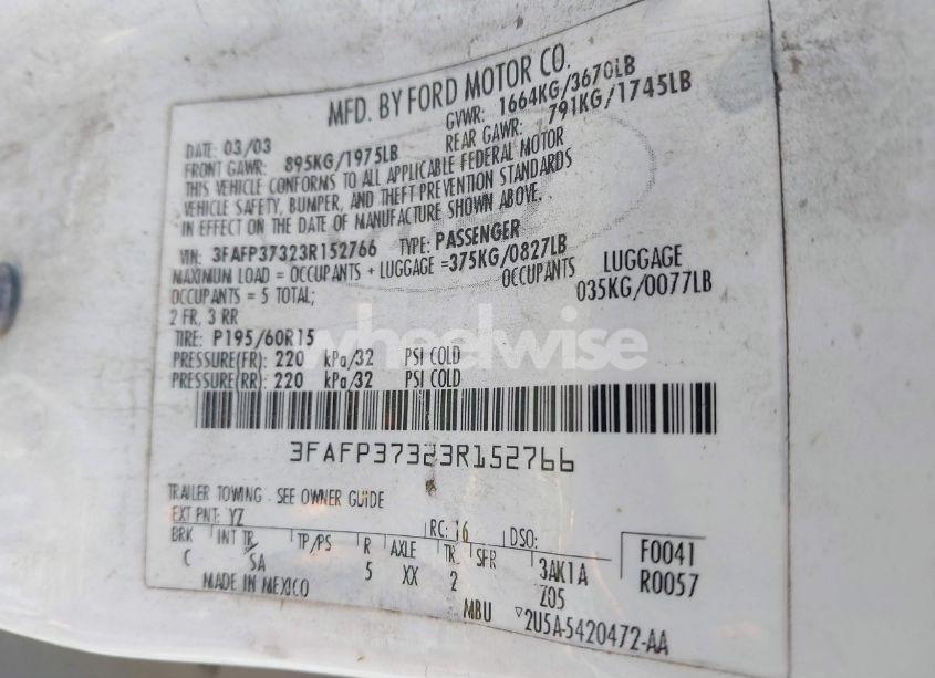 Photo 9 of 2003 Ford Focus ZX5/ZX5 BASE (VIN 3FAFP37323R152766)