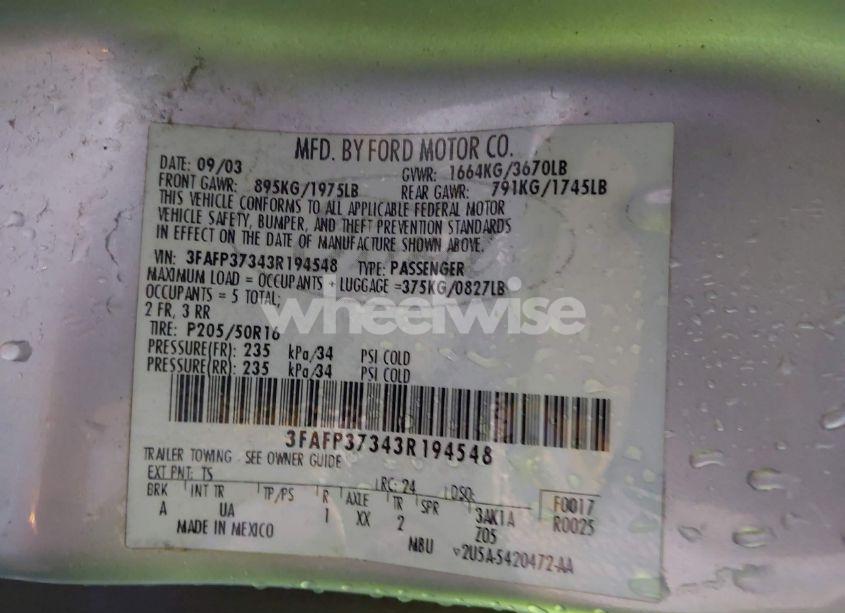 Photo 9 of 2003 Ford Focus ZX5 (VIN 3FAFP37343R194548)