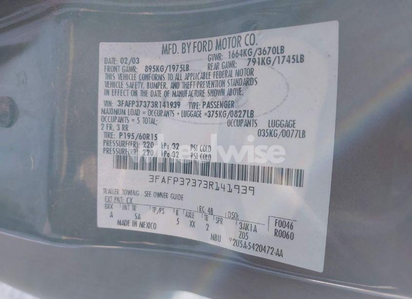 Photo 9 of 2003 Ford Focus ZX5 (VIN 3FAFP37373R141939)