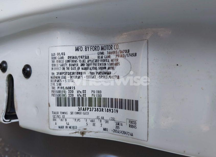 Photo 9 of 2003 Ford Focus ZX5 (VIN 3FAFP37383R189319)