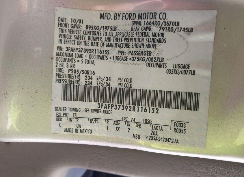 Photo 9 of 2002 Ford Focus ZX5 (VIN 3FAFP37392R116152)