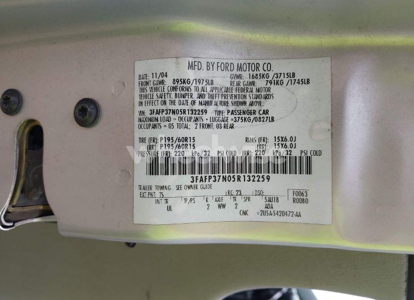 Photo 9 of 2005 Ford Focus ZX5 (VIN 3FAFP37N05R132259)