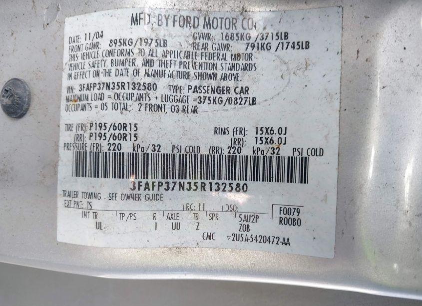 Photo 9 of 2005 Ford Focus ZX5 (VIN 3FAFP37N35R132580)