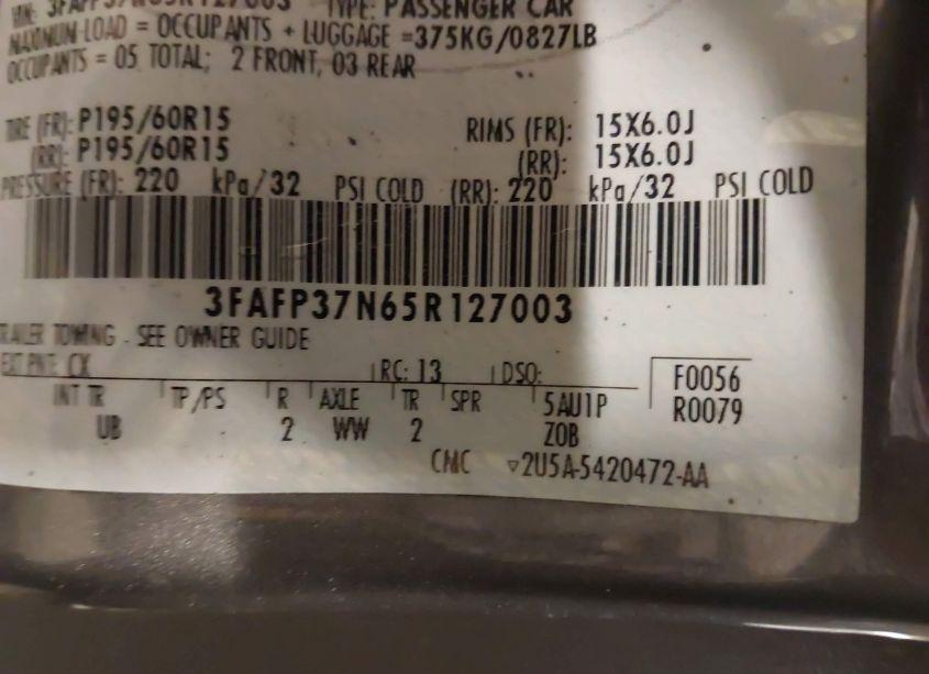 Photo 9 of 2005 Ford Focus ZX5 (VIN 3FAFP37N65R127003)