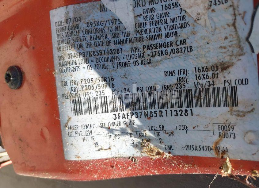 Photo 9 of 2005 Ford Focus ZX5 (VIN 3FAFP37N85R113281)