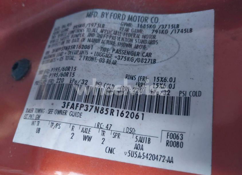 Photo 9 of 2005 Ford Focus ZX5 (VIN 3FAFP37N85R162061)