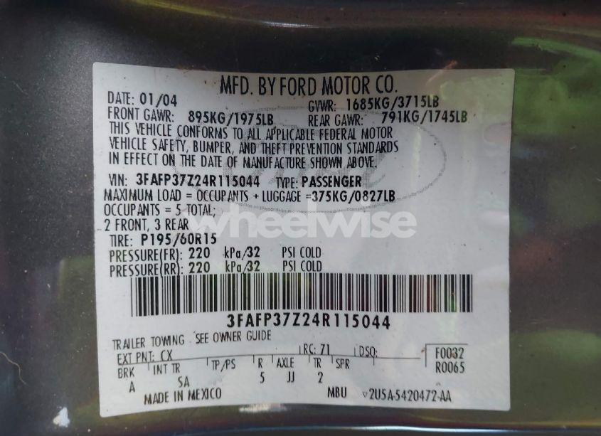 Photo 9 of 2004 Ford Focus ZX5 (VIN 3FAFP37Z24R115044)