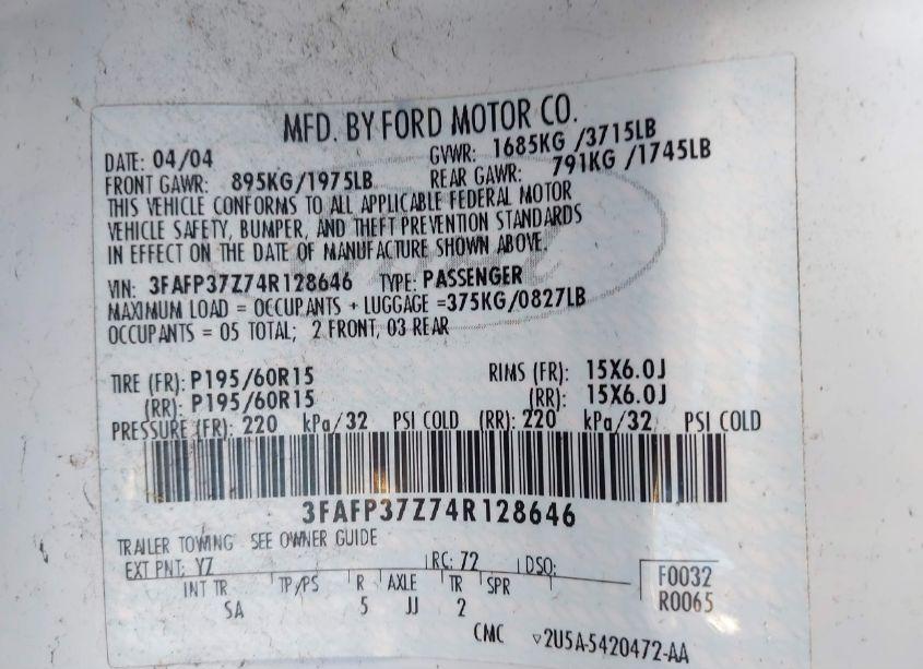 Photo 9 of 2004 Ford Focus ZX5 (VIN 3FAFP37Z74R128646)