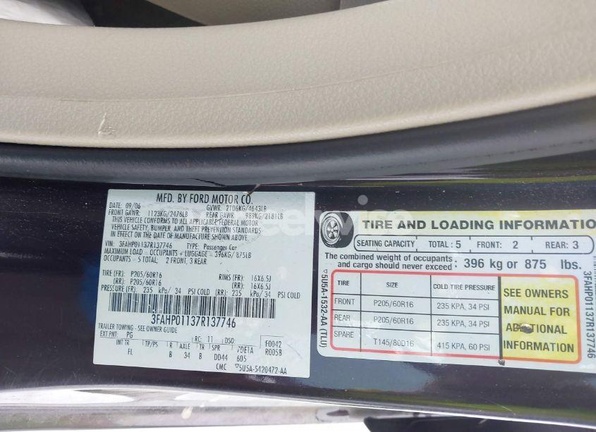 Photo 9 of 2007 Ford Fusion SE (VIN 3FAHP01137R137746)