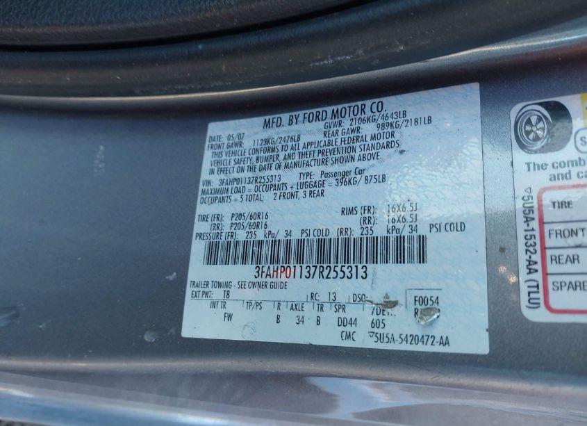 Photo 9 of 2007 Ford Fusion SE (VIN 3FAHP01137R255313)