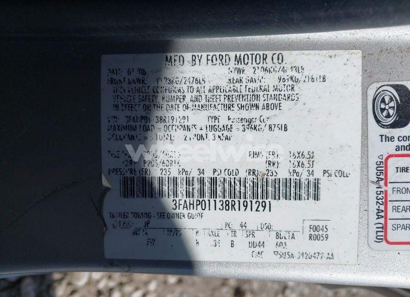 Photo 9 of 2008 Ford Fusion SE (VIN 3FAHP01138R191291)
