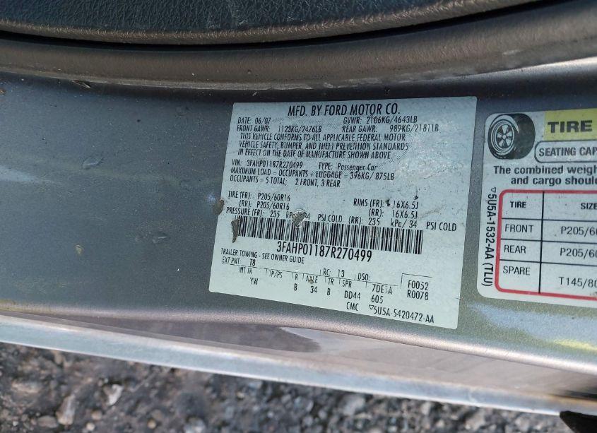 Photo 9 of 2007 Ford Fusion SE (VIN 3FAHP01187R270499)