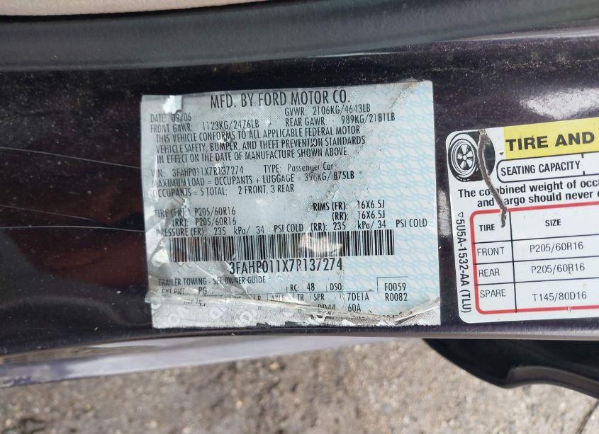 Photo 9 of 2007 Ford Fusion SE (VIN 3FAHP011X7R137274)