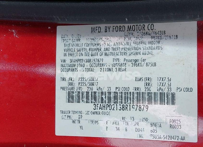 Photo 9 of 2008 Ford Fusion SEL (VIN 3FAHP02138R197879)