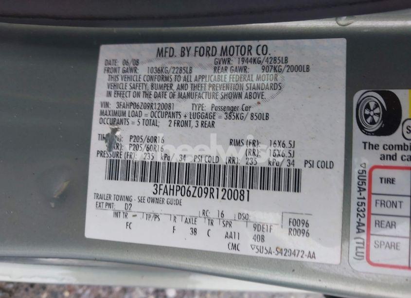 Photo 9 of 2009 Ford Fusion S (VIN 3FAHP06Z09R120081)