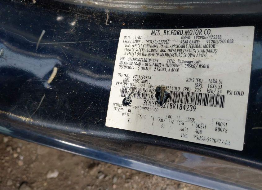 Photo 9 of 2008 Ford Fusion S (VIN 3FAHP06Z18R184239)