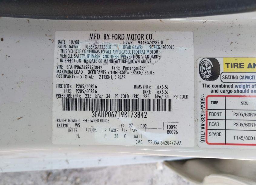 Photo 9 of 2009 Ford Fusion S (VIN 3FAHP06Z19R173842)