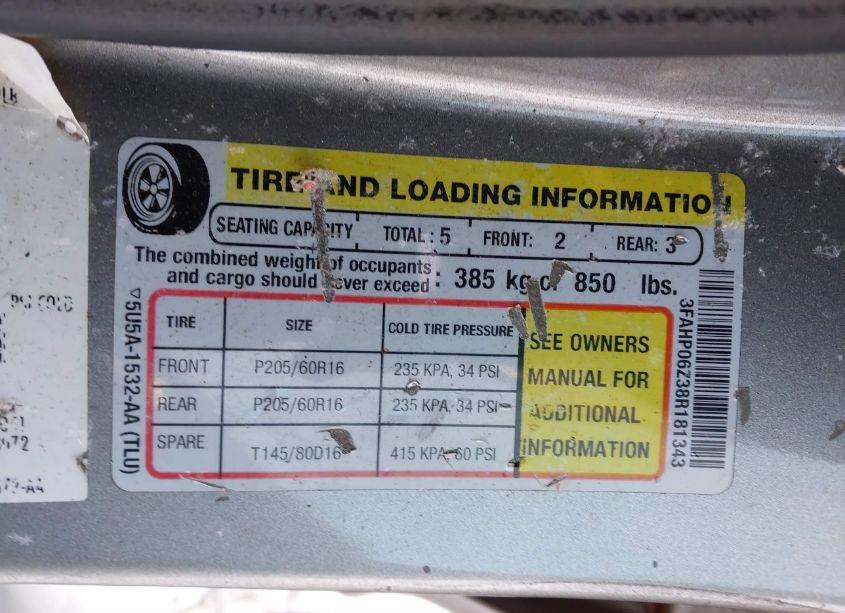 Photo 9 of 2008 Ford Fusion S (VIN 3FAHP06Z38R181343)