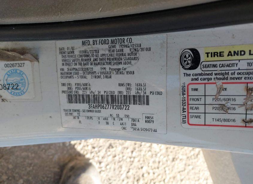 Photo 9 of 2007 Ford Fusion S (VIN 3FAHP06Z77R208722)